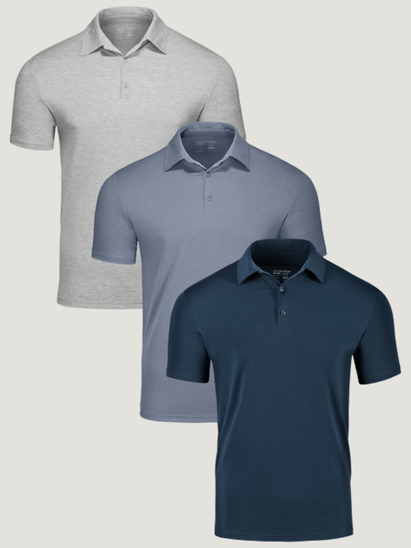 Basic Performance Polo 3-Pack | Heather Grey, Wedgewood, Navy Polos | Fresh Clean Threads